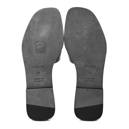 Hermes Box Calfskin Oran Sandals 36 Black 5 of 9