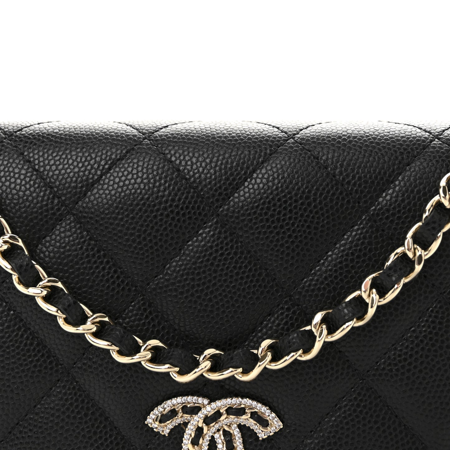 Caviar Quilted Crystal CC Wallet On Chain WOC Black