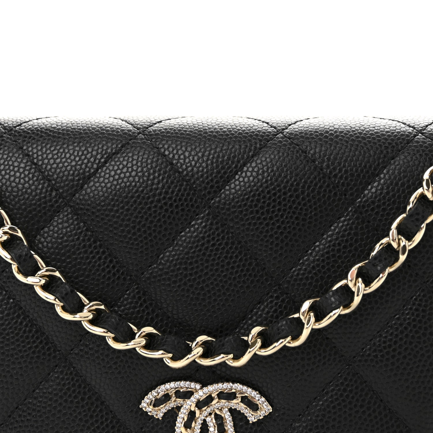 Chanel Caviar Quilted Crystal CC Wallet On Chain WOC Black 9 of 11