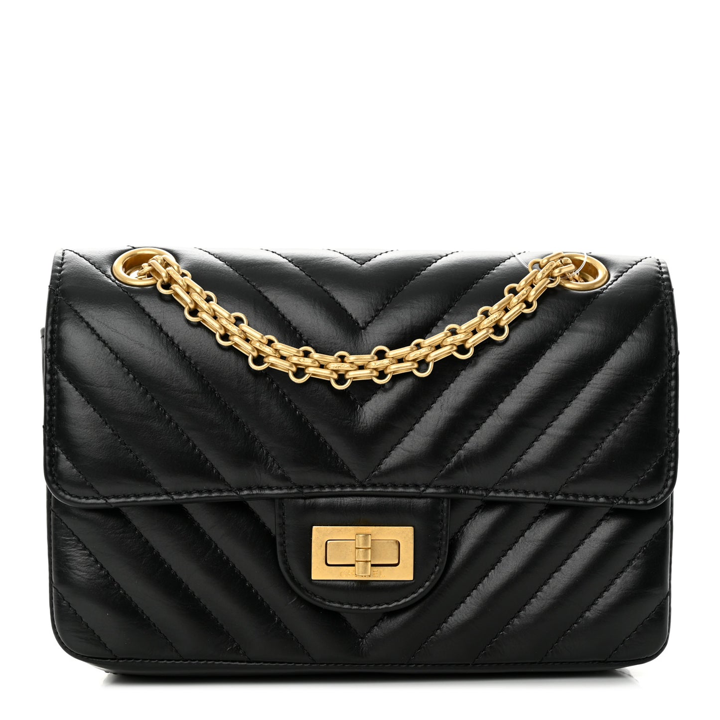 Aged Calfskin Chevron Quilted 2.55 Reissue Mini Flap Black