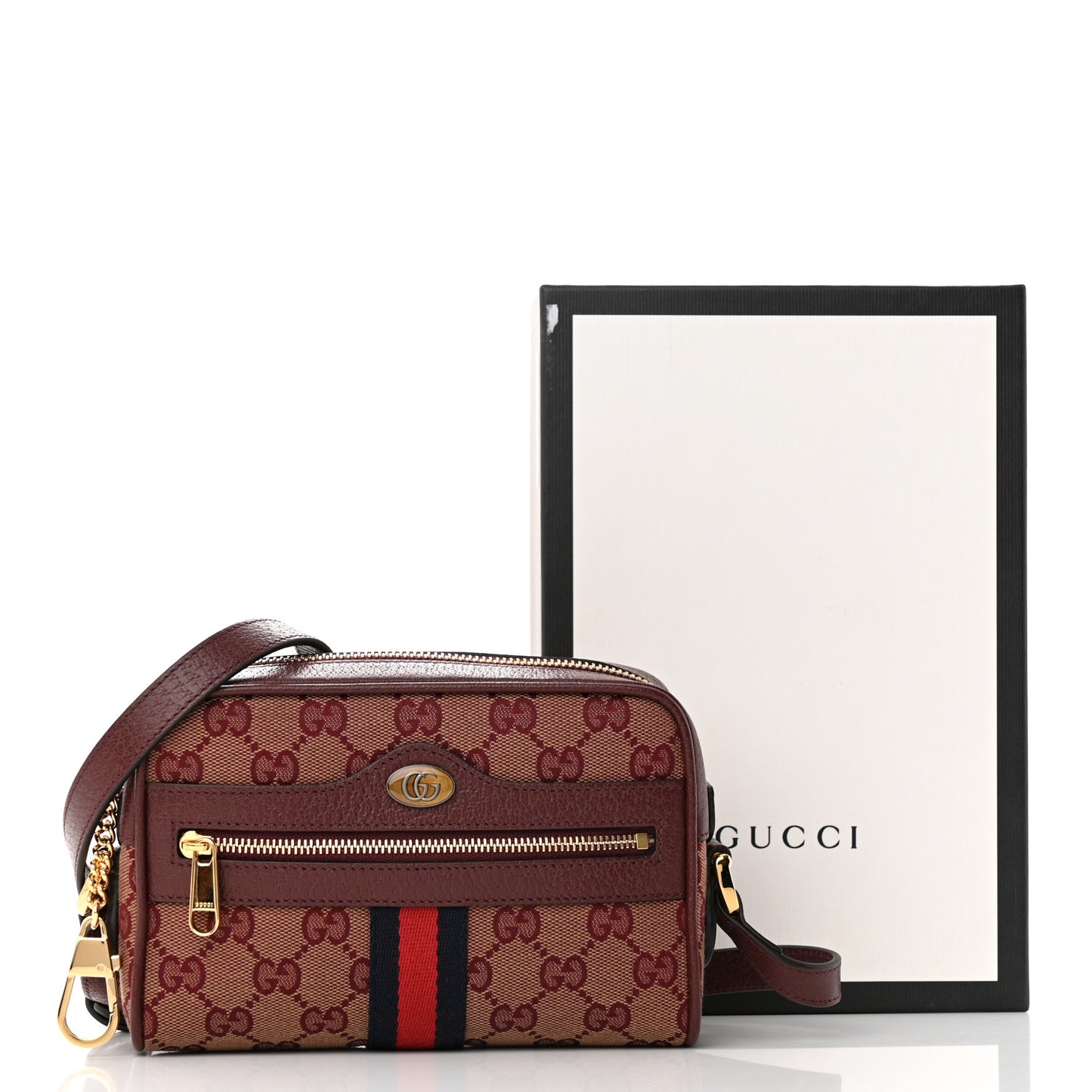 Monogram Textured Dollar Calfskin Web Mini Ophidia Shoulder Bag Sahara Rubino Chardonnay