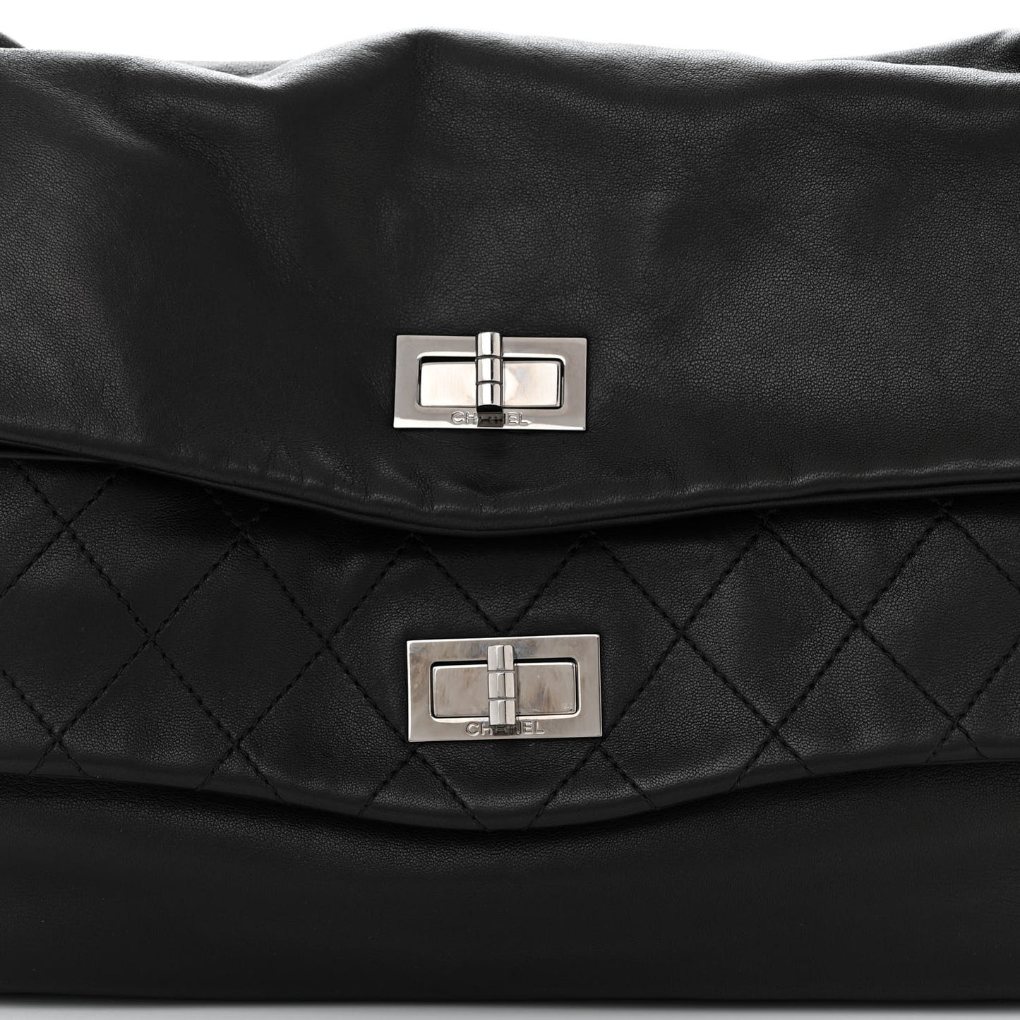 Lambskin Quilted Large Mademoiselle Double Flap Black