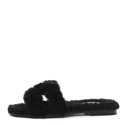 Hermes Woolskin Oran Sandals 35 Black 1 of 7