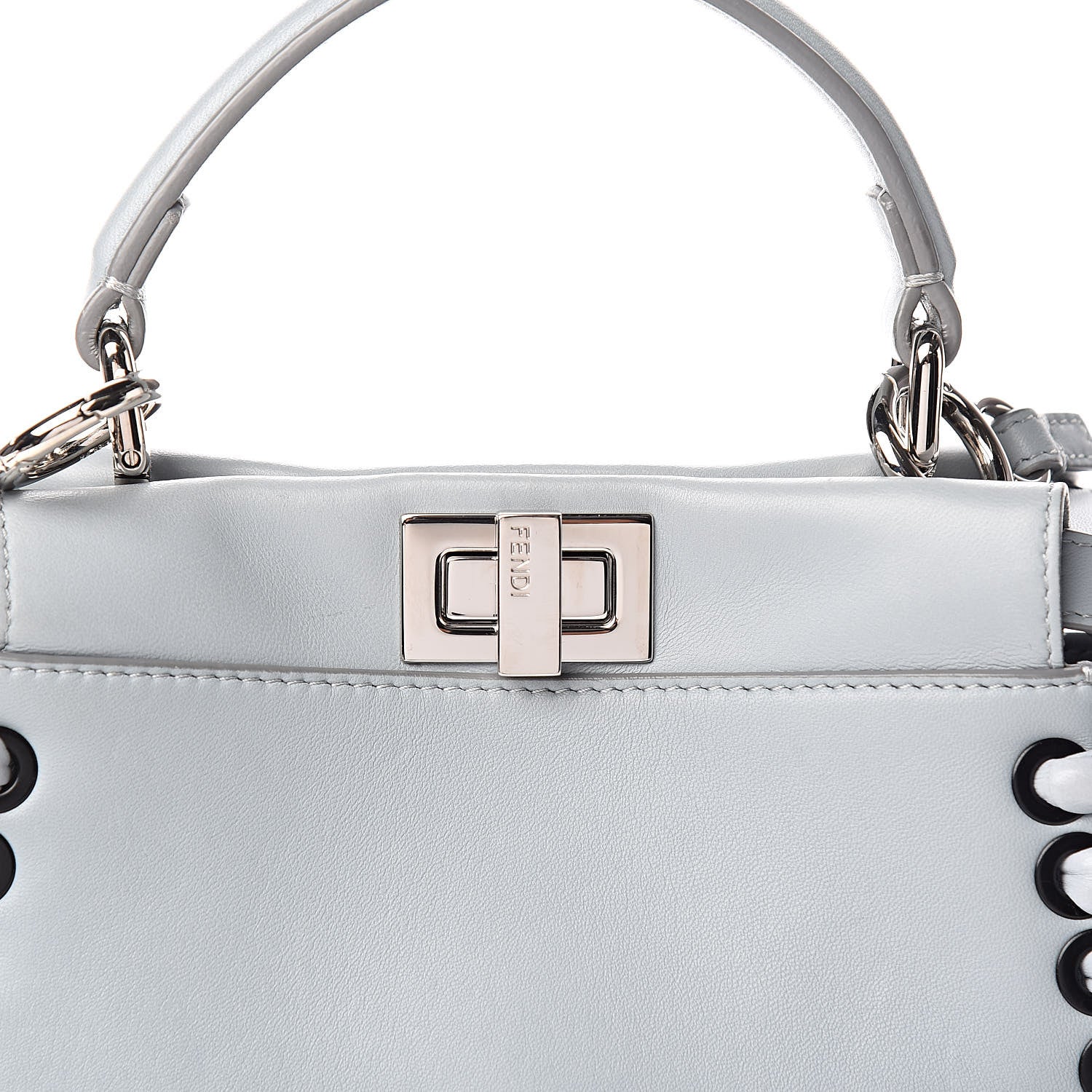 Fendi Nappa Lace Up Mini Peekaboo Iconic Satchel Azzurro Polvere 13 of 13