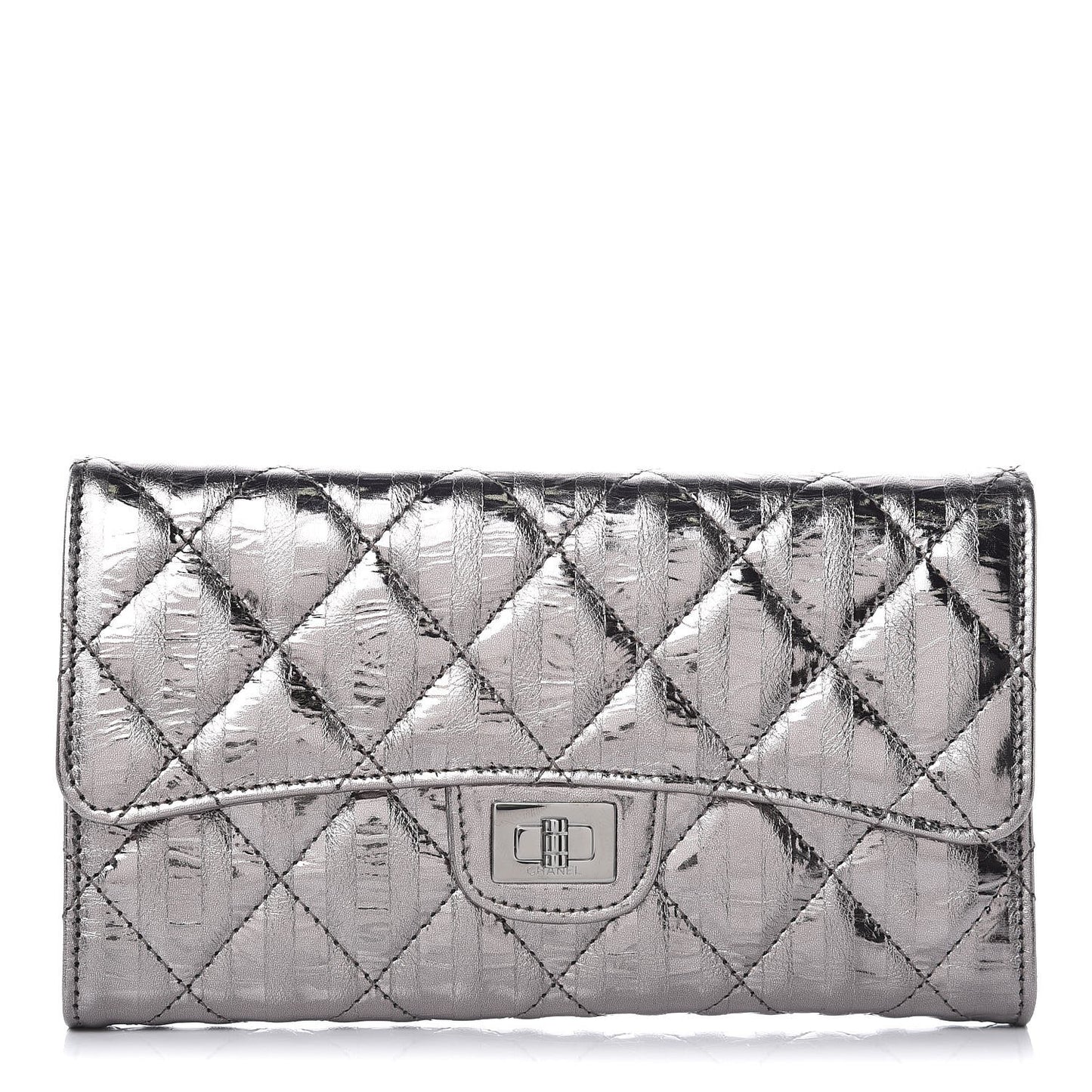 Metallic Striped Calfskin Reissue Wallet Dark Silver