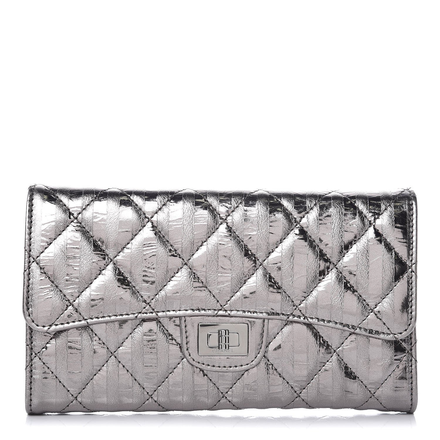Chanel Metallic Striped Calfskin Reissue Wallet Dark Silver 1 of 9