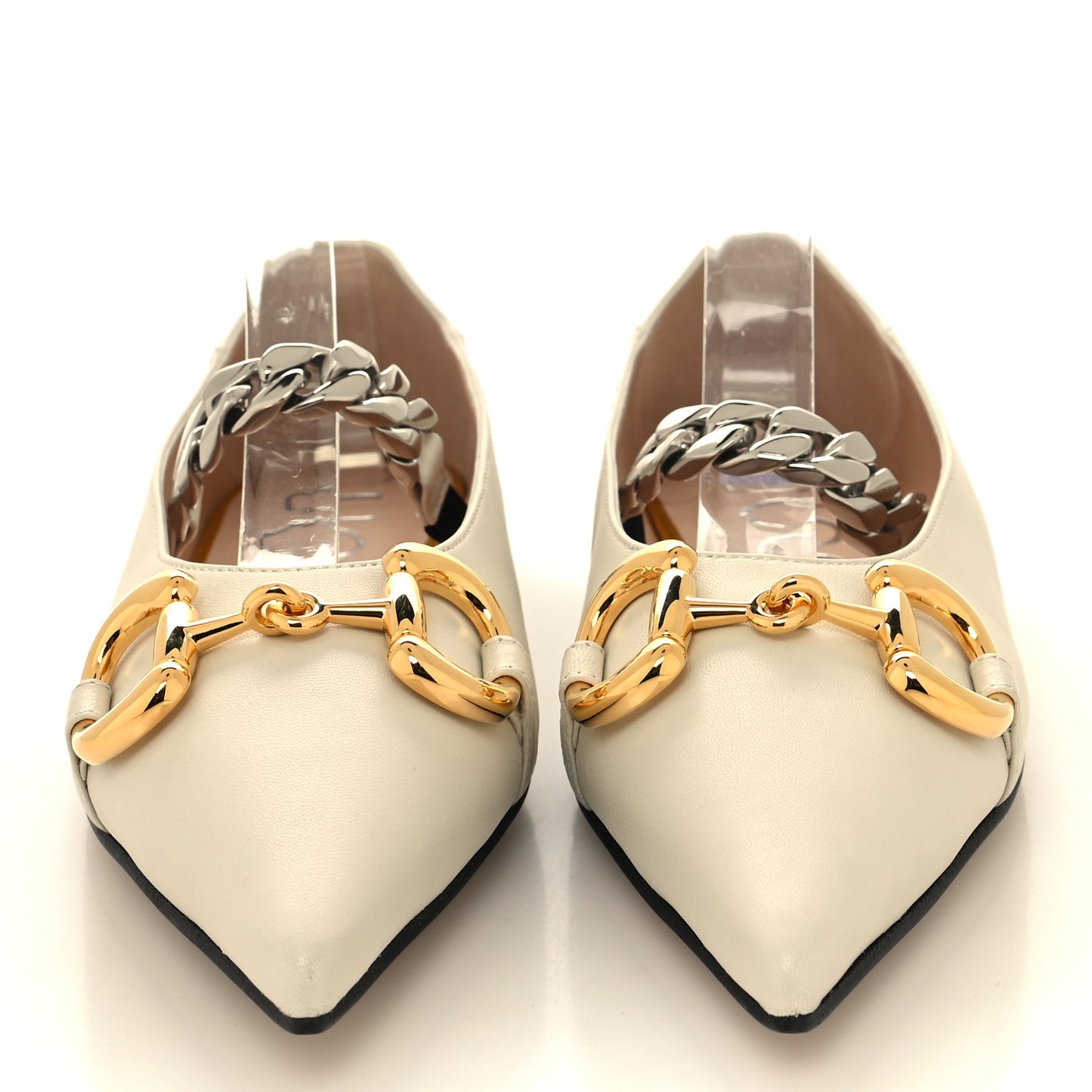 Nappa Lumiere Deva Horsebit Chain Embellished Flats 36.5 Dusty White