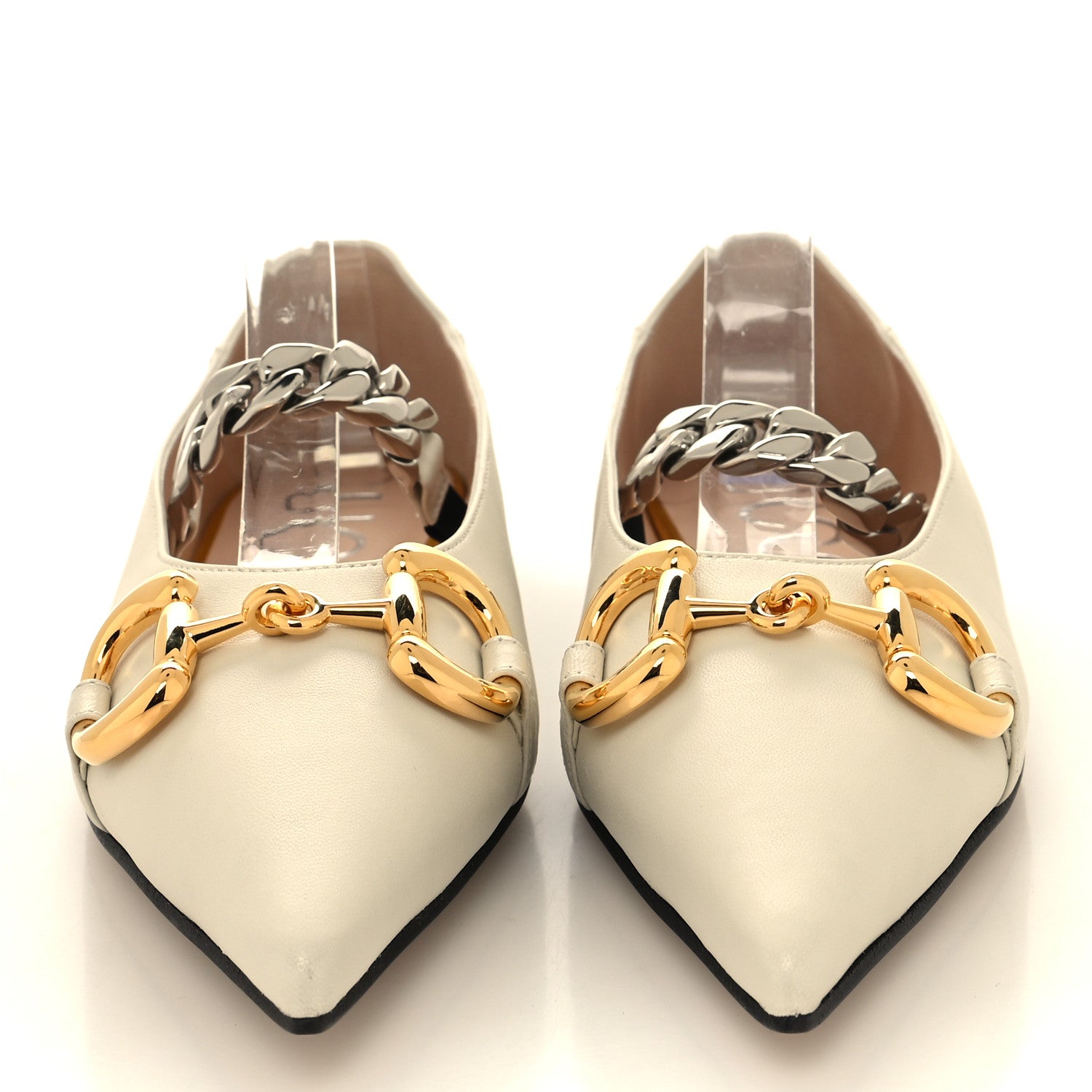 Gucci Nappa Lumiere Deva Horsebit Chain Embellished Flats 36.5 Dusty White 2 of 9