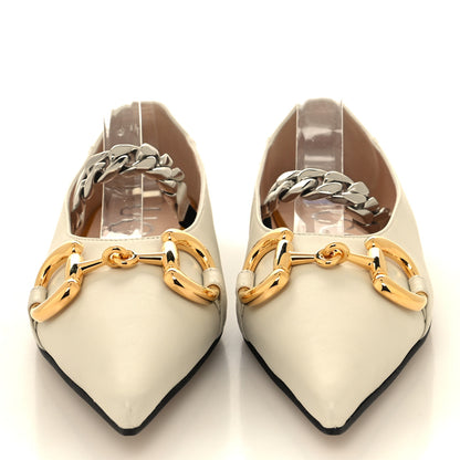 Gucci Nappa Lumiere Deva Horsebit Chain Embellished Flats 36.5 Dusty White 2 of 9