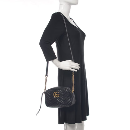 Gucci Calfskin Matelasse Small GG Marmont Chain Shoulder Bag Black 2 of 10