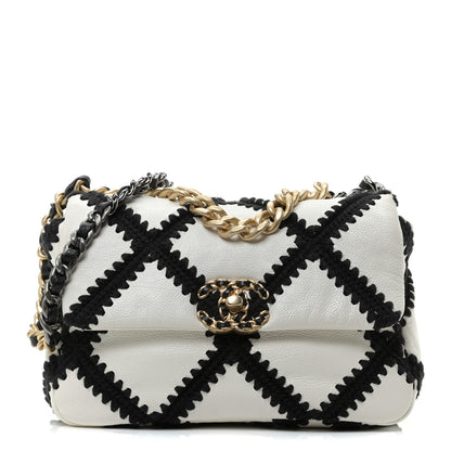 Chanel Calfskin Crochet Medium Chanel 19 Flap White Black 1 of 8
