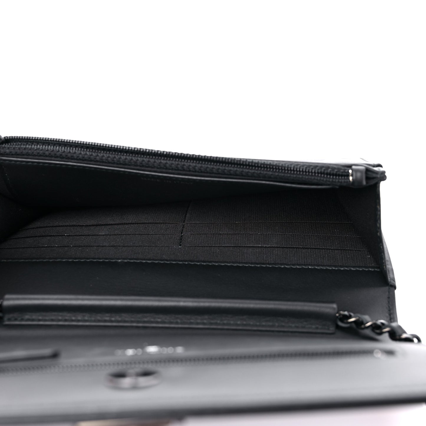 Calfskin Painted Chevron Embossed Boy Wallet On Chain WOC Black