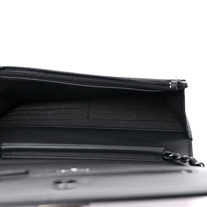 Chanel Calfskin Painted Chevron Embossed Boy Wallet On Chain WOC Black 5 of 12