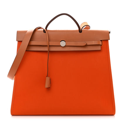 Hermes Vache Hunter Toile Herbag Zip 39 MM Orange Natural 1 of 11