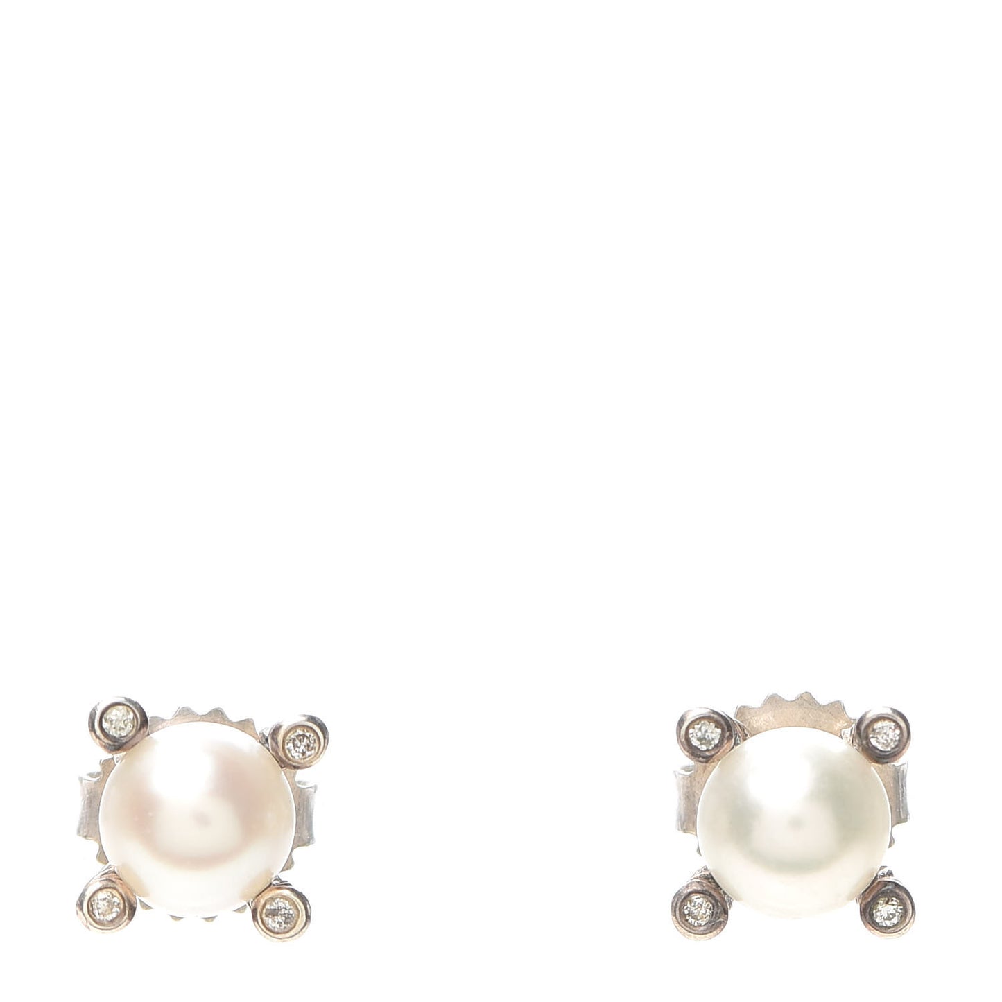 Sterling Silver Diamond Pearl 7mm Earrings