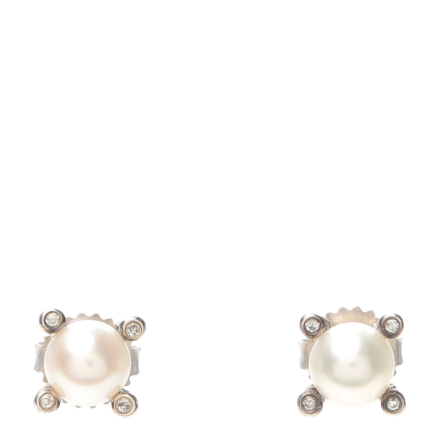David Yurman Sterling Silver Diamond Pearl 7mm Earrings 1 of 5