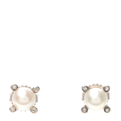 David Yurman Sterling Silver Diamond Pearl 7mm Earrings 1 of 5