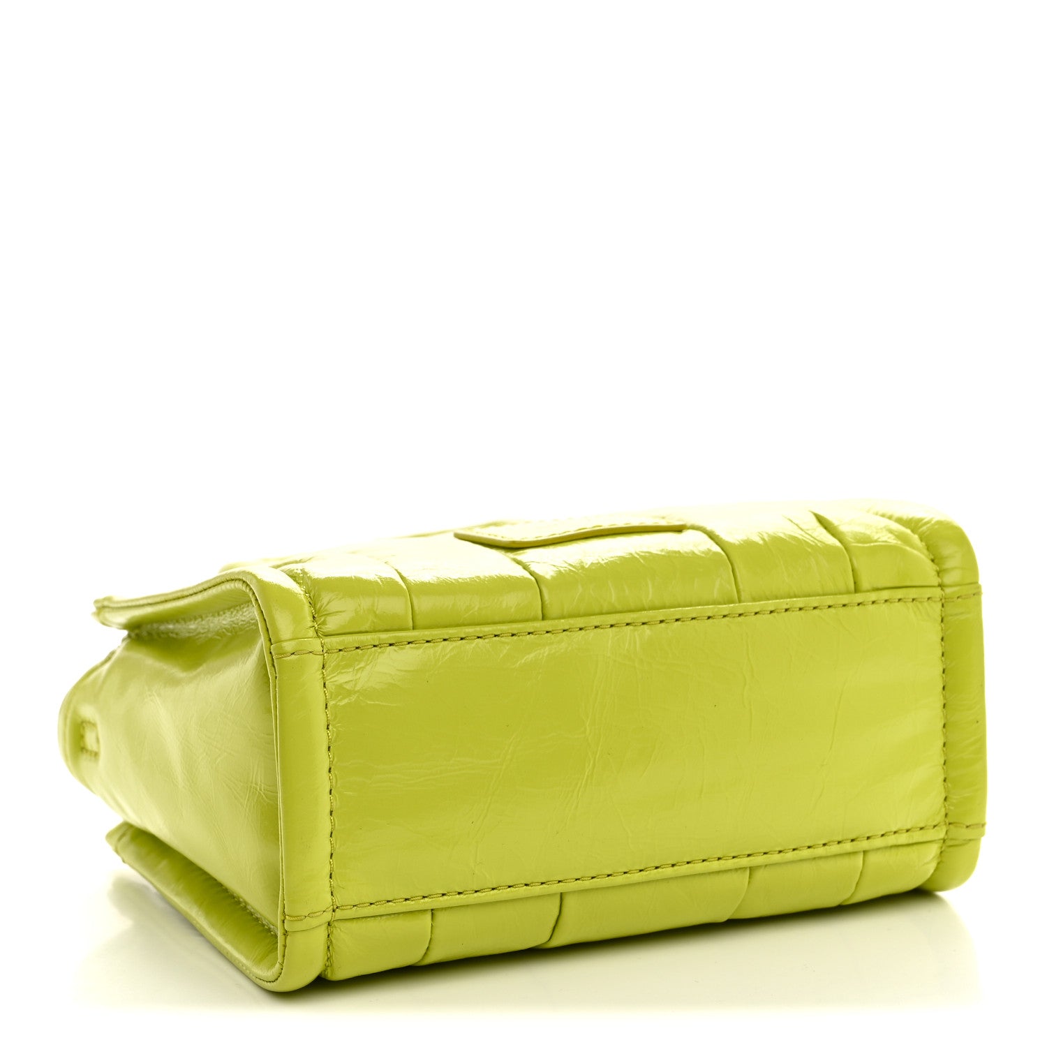 Marc Jacobs Shiny Crinkled Calfskin Mini The Tote Bag Acid Lime 4 of 10