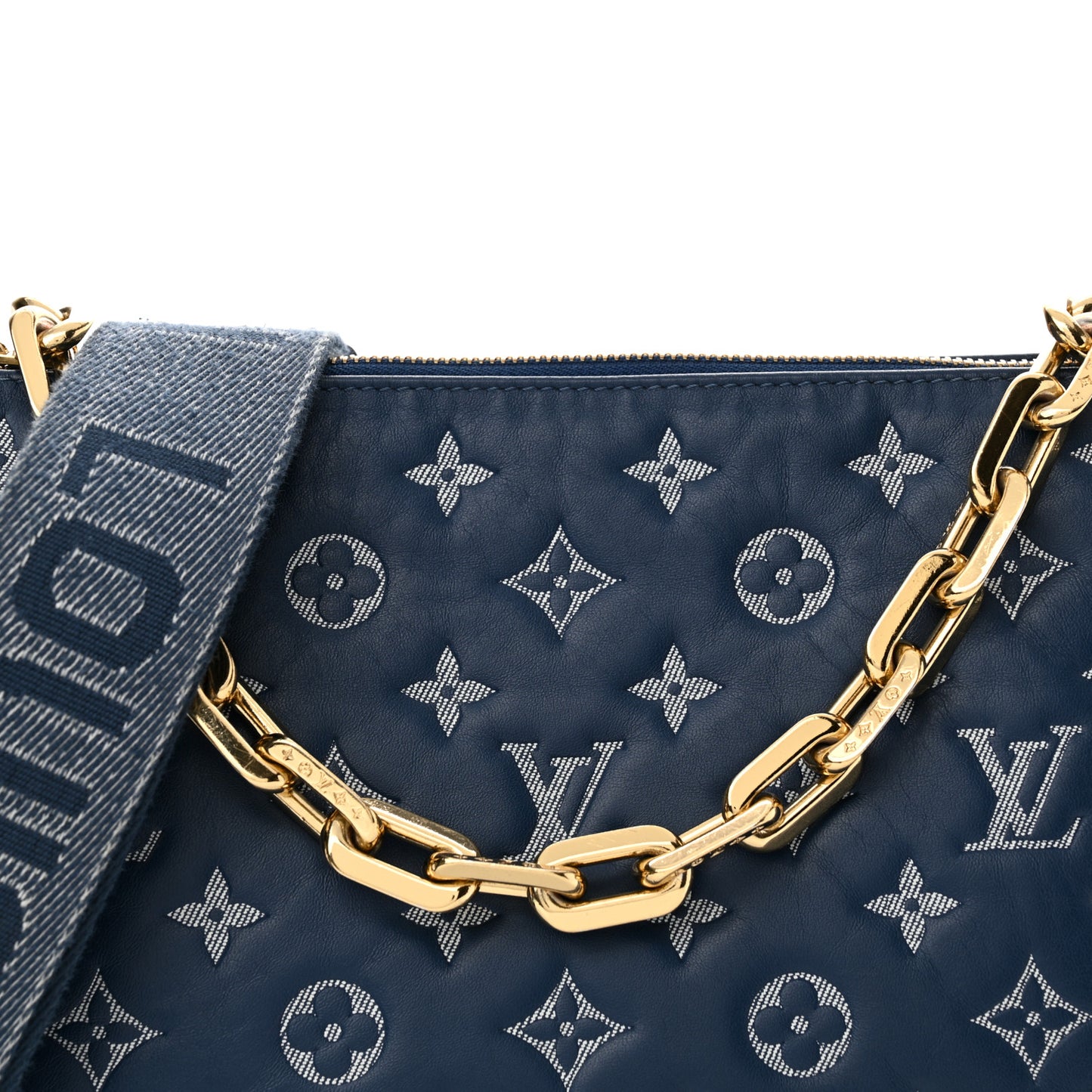 Lambskin Embossed Monogram Coussin PM Denim Blue