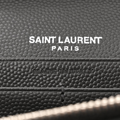 Saint Laurent Grain De Poudre Matelasse Chevron Monogram Chain Wallet Grey White 8 of 11