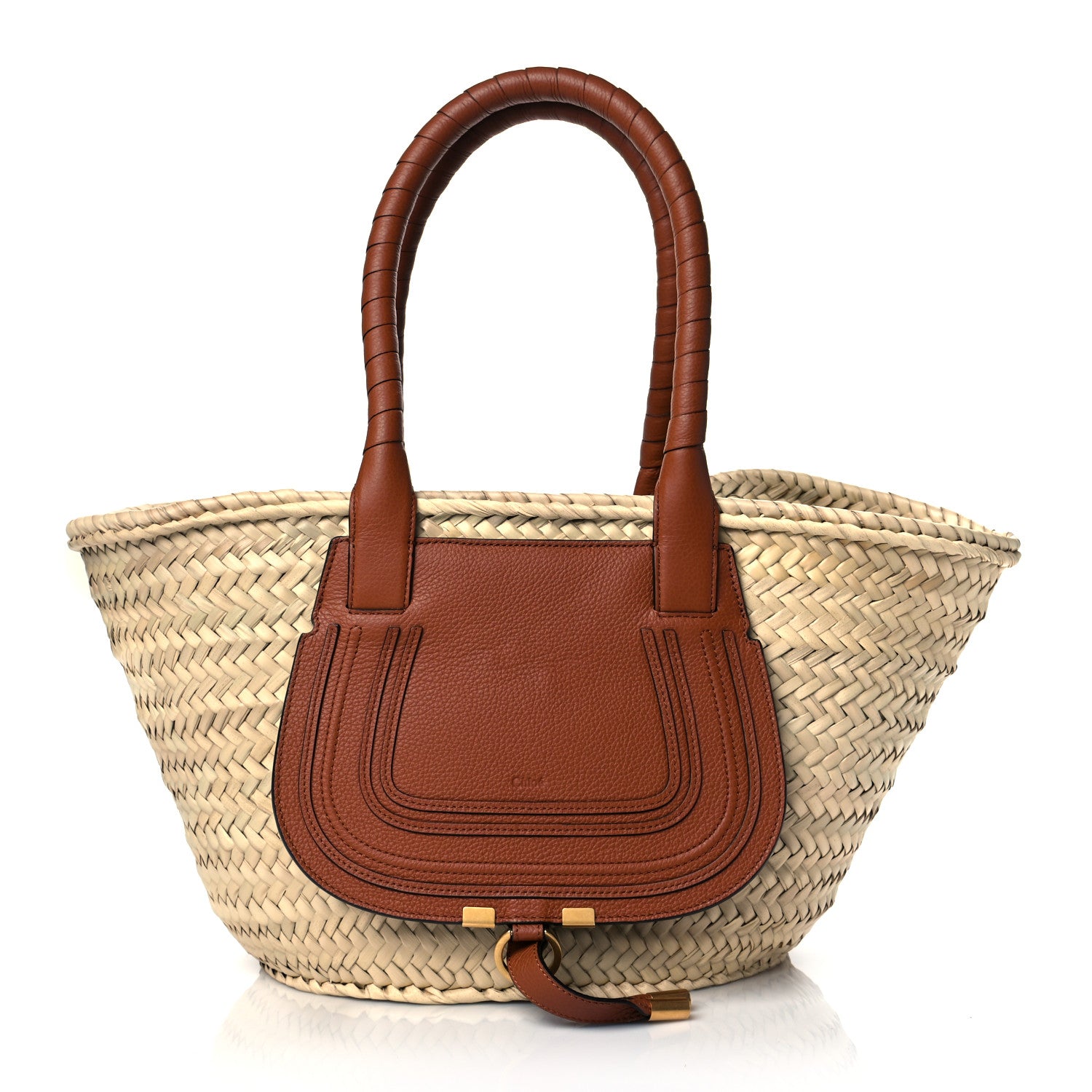Chloe Raffia Small Grain Calfskin Medium Marcie Basket Tan 1 of 11