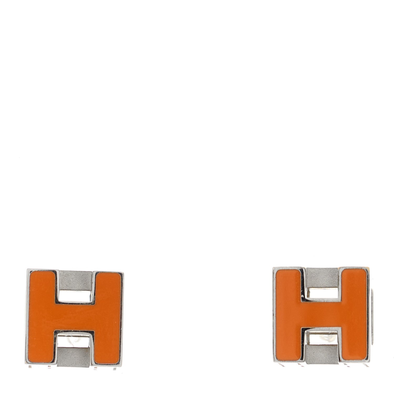 Hermes Palladium Lacquered Cage d'H Earrings Orange Sature 1 of 4