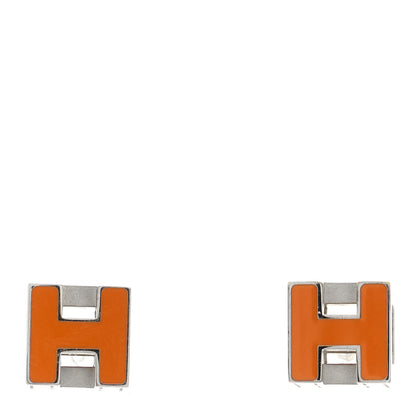 Hermes Palladium Lacquered Cage d'H Earrings Orange Sature 1 of 4