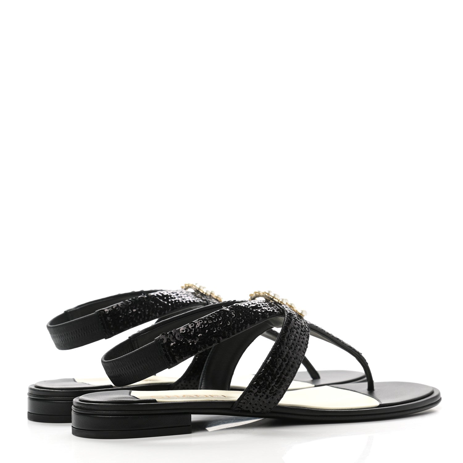 Chanel Lambskin Sequin Pearl CC Thong Sandals 41 Black 4 of 8