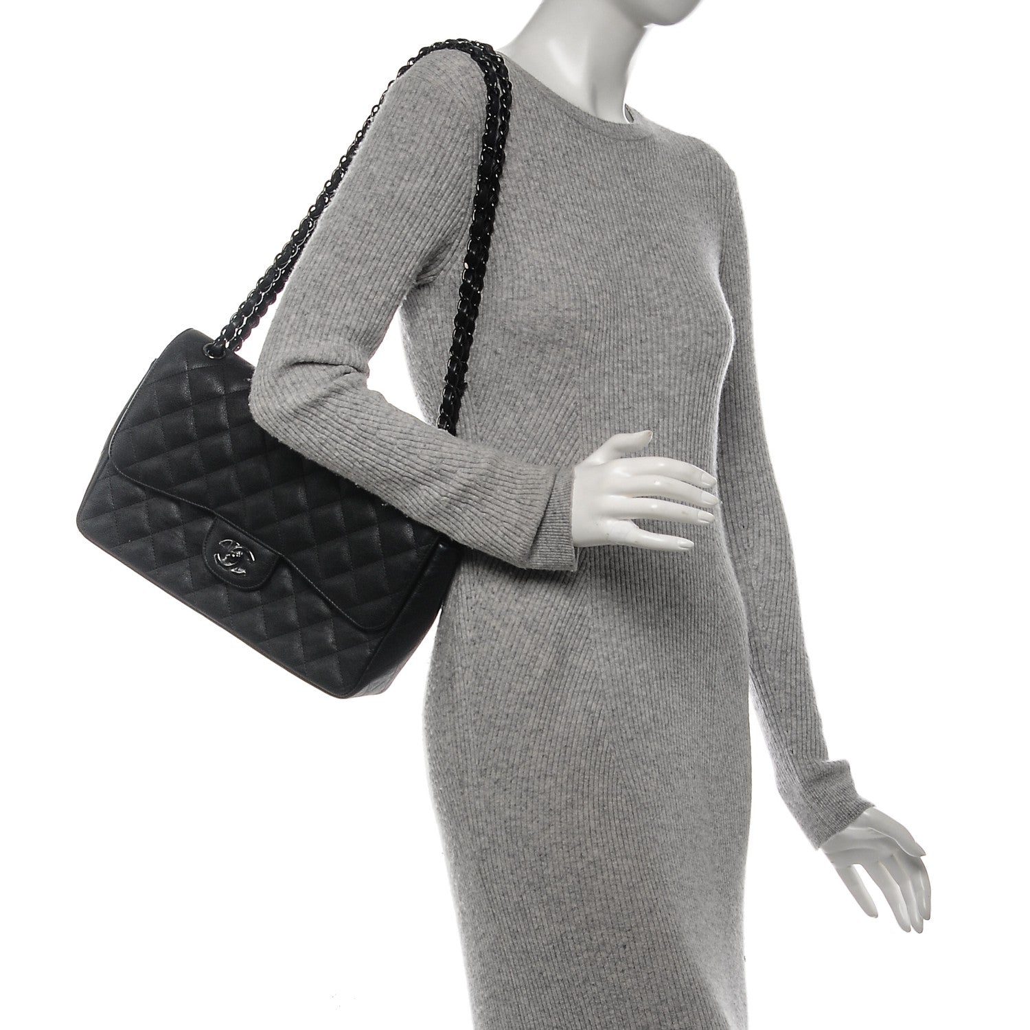 Chanel Crumpled Calfskin Quilted Jumbo Double Flap So Black 2 of 8