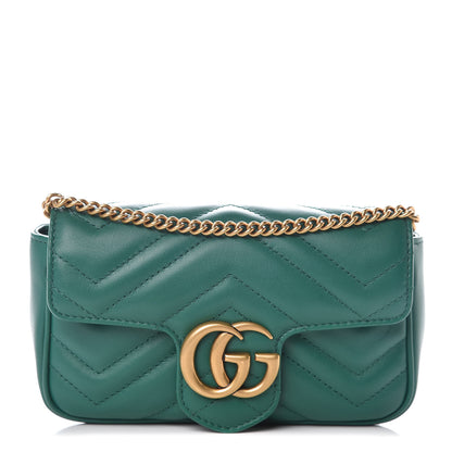 Gucci Calfskin Matelasse Super Mini GG Marmont Shoulder Bag Emerald Green 1 of 11