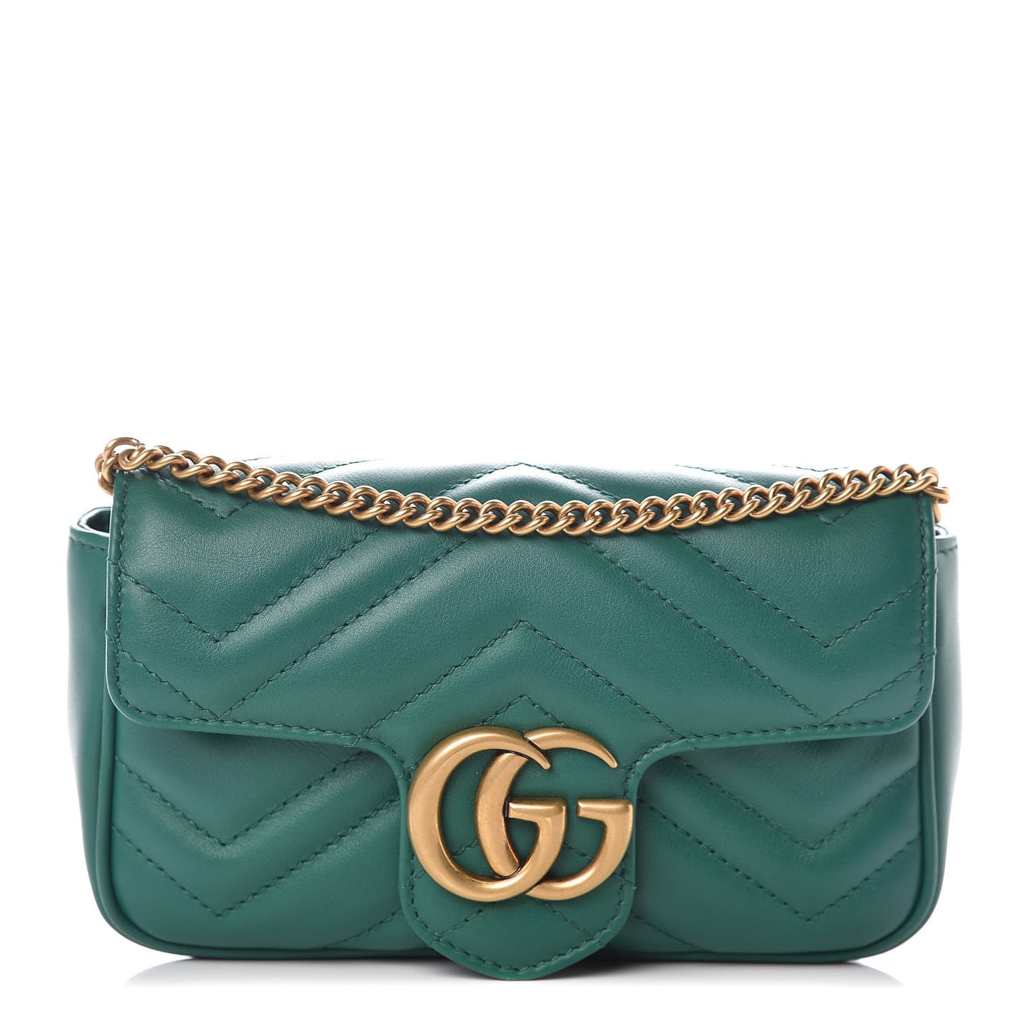 Calfskin Matelasse Super Mini GG Marmont Shoulder Bag Emerald Green
