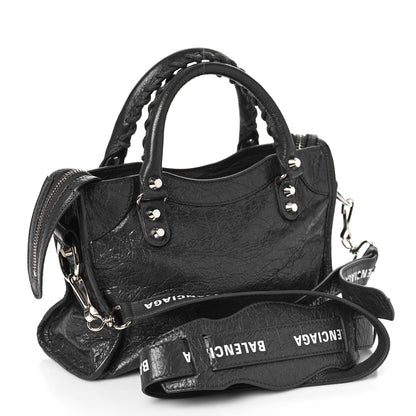 Balenciaga Agneau Classic Silver Hardware Mini City Logo Strap Gris Fossile White 3 of 9