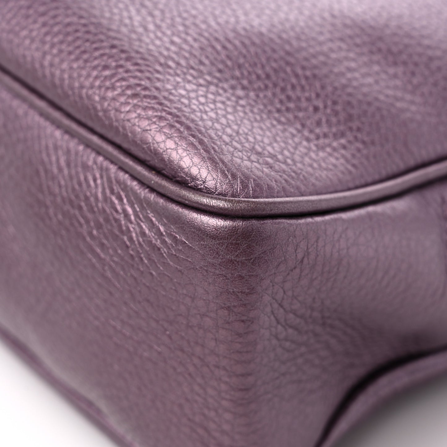 Metallic Pebbled Calfskin Small Soho Bowler Purple