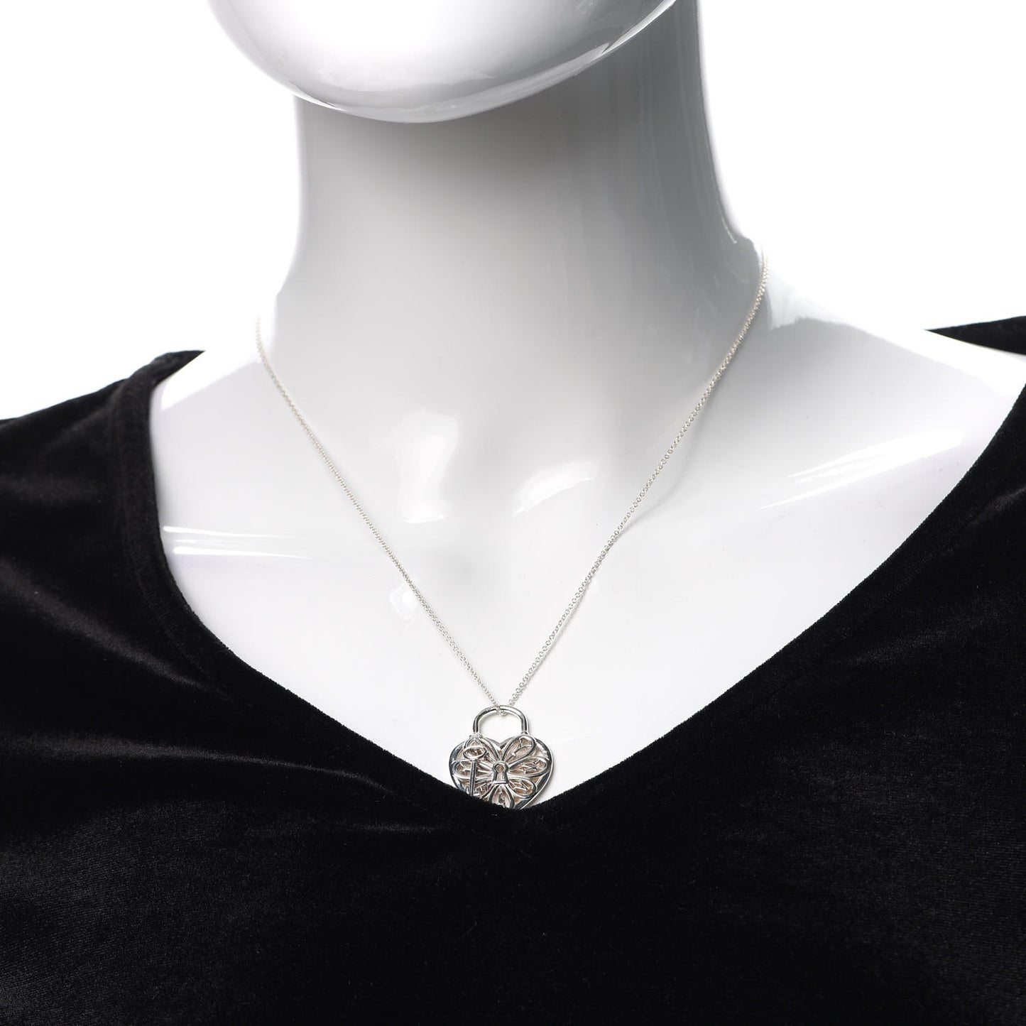 Sterling Silver Filigree Heart Key Pendant Necklace