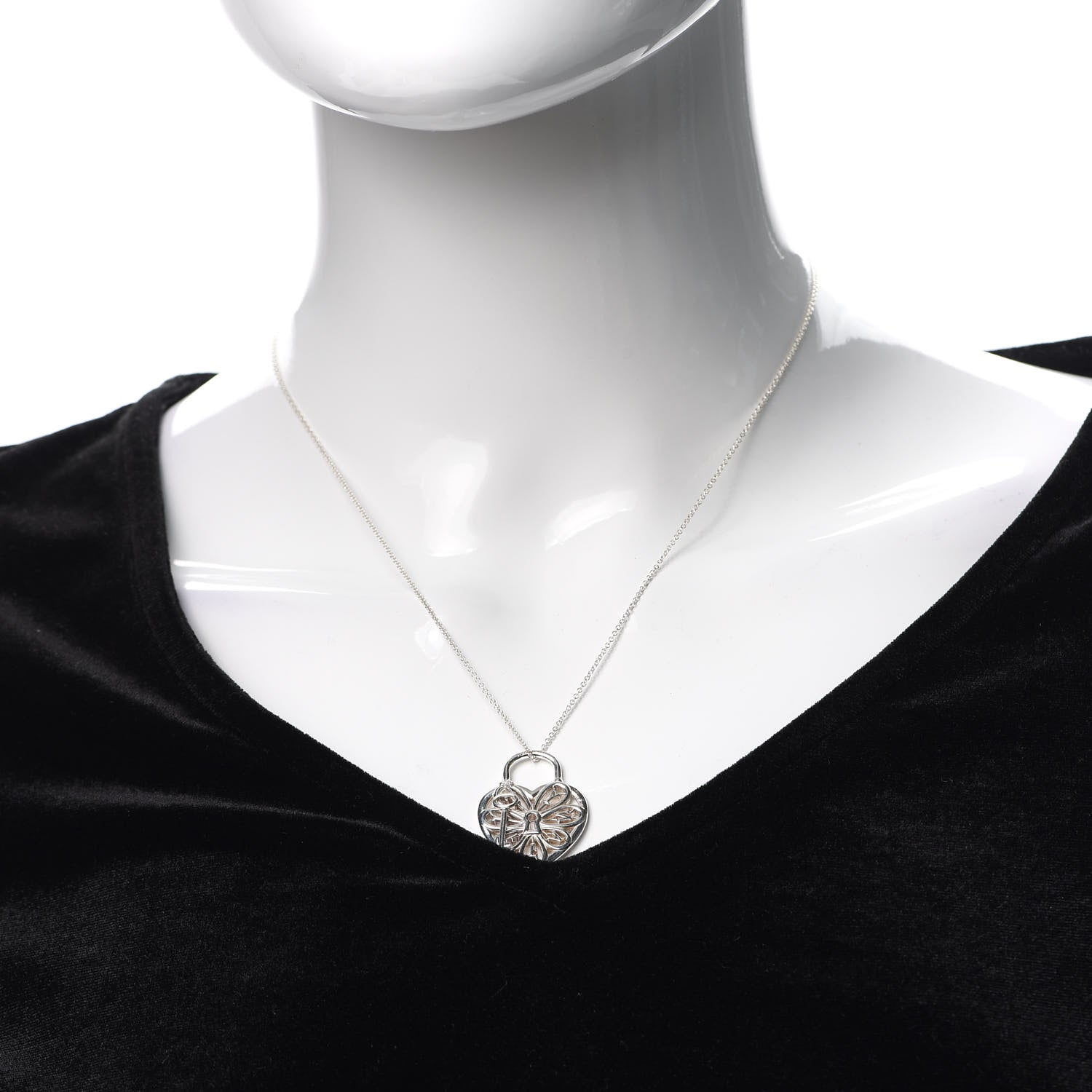 Tiffany Sterling Silver Filigree Heart Key Pendant Necklace 2 of 6