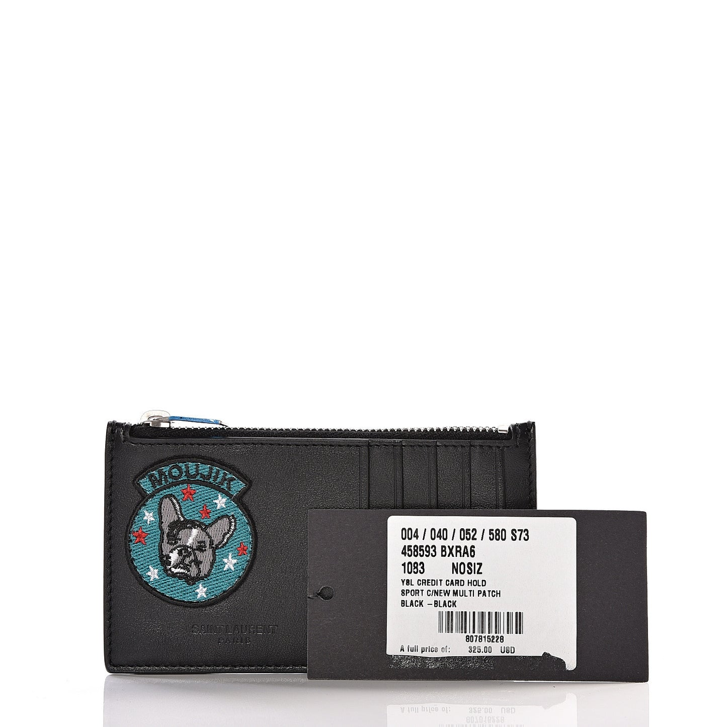 Calfskin Moujik Patch Fragments Zip Pouch Card Holder Black