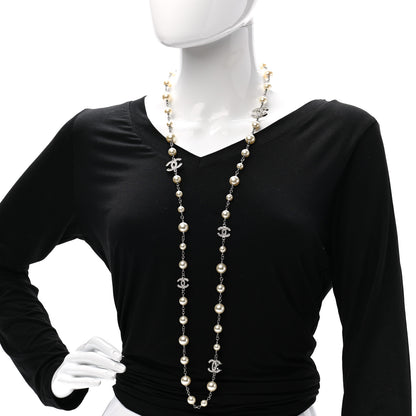 Chanel Graduated Pearl Crystal CC Long Necklace Silver 2 of 7