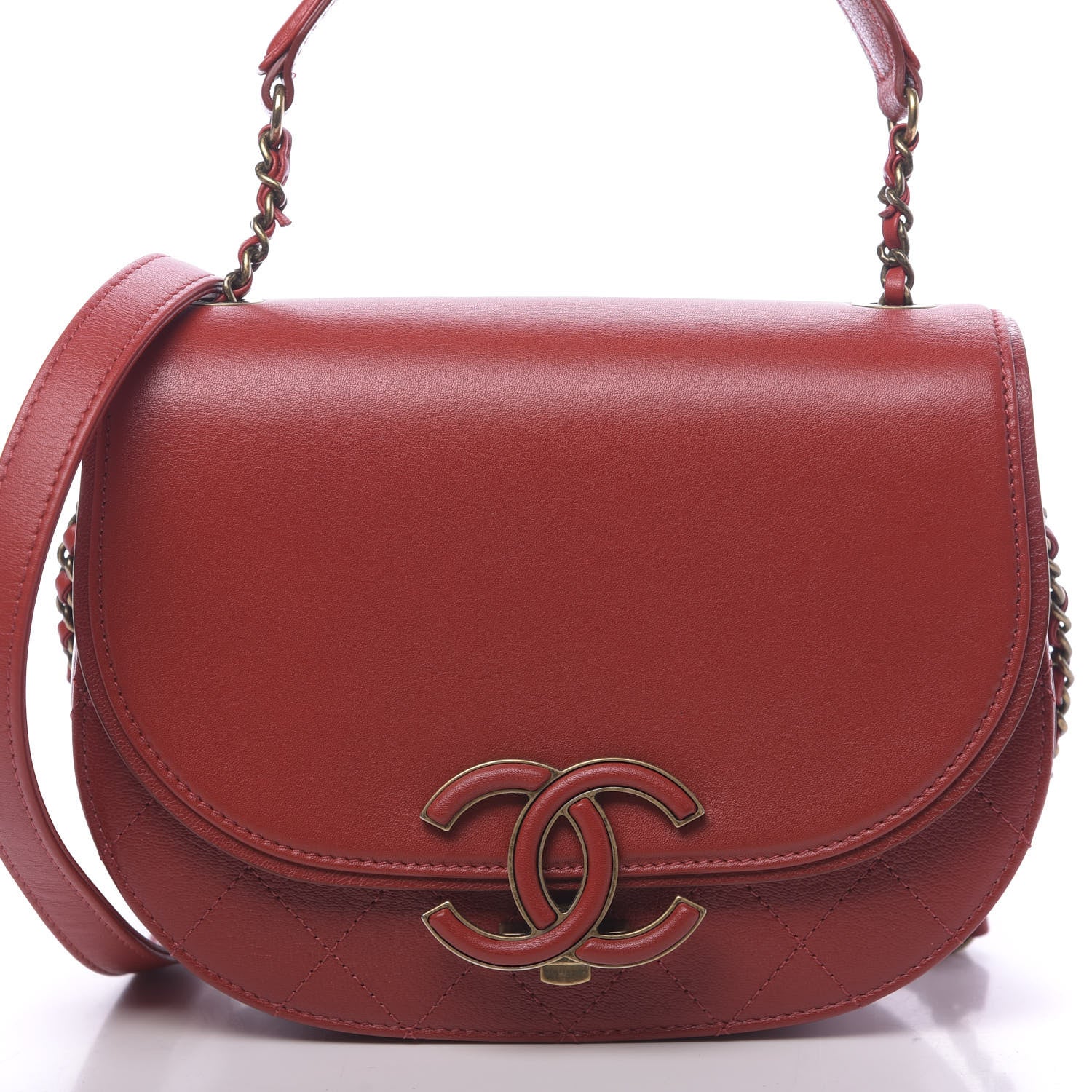 Chanel Shiny Calfskin Goatskin Quilted Small Coco Curve Messenger Flap Red 10 of 11