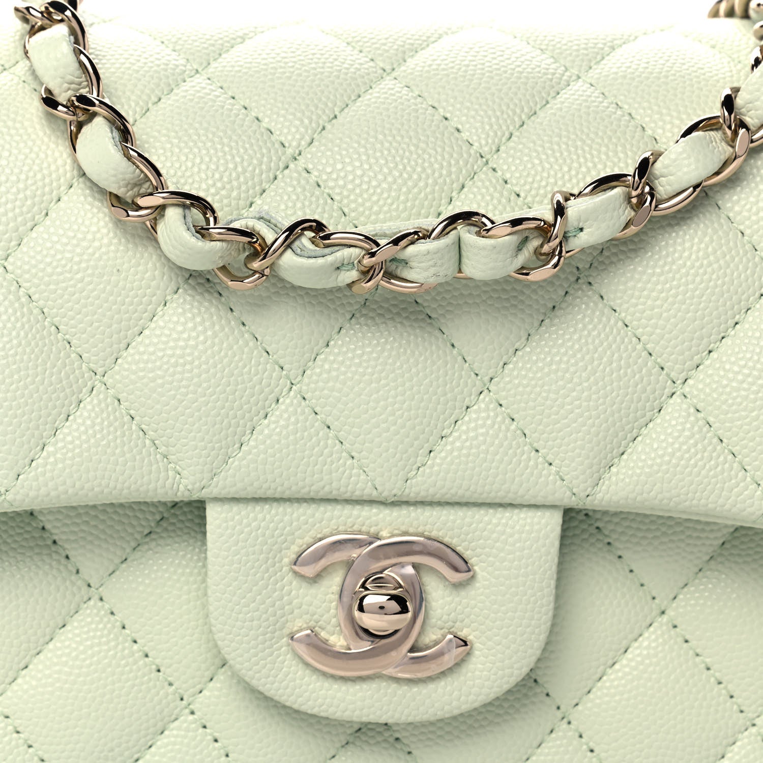 Chanel Caviar Quilted Small Double Flap Light Green 8 of 11