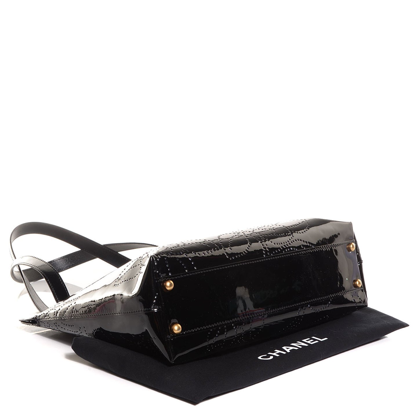 Patent Perforated Camellia Tote Black