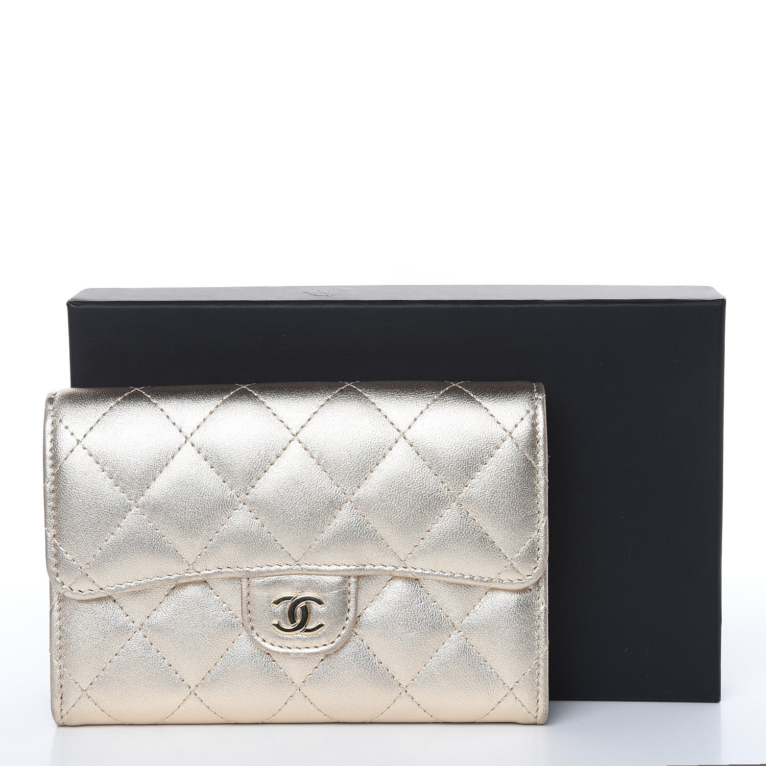 Chanel Metallic Lambskin Quilted Small Flap Wallet Pale Gold 11 of 11