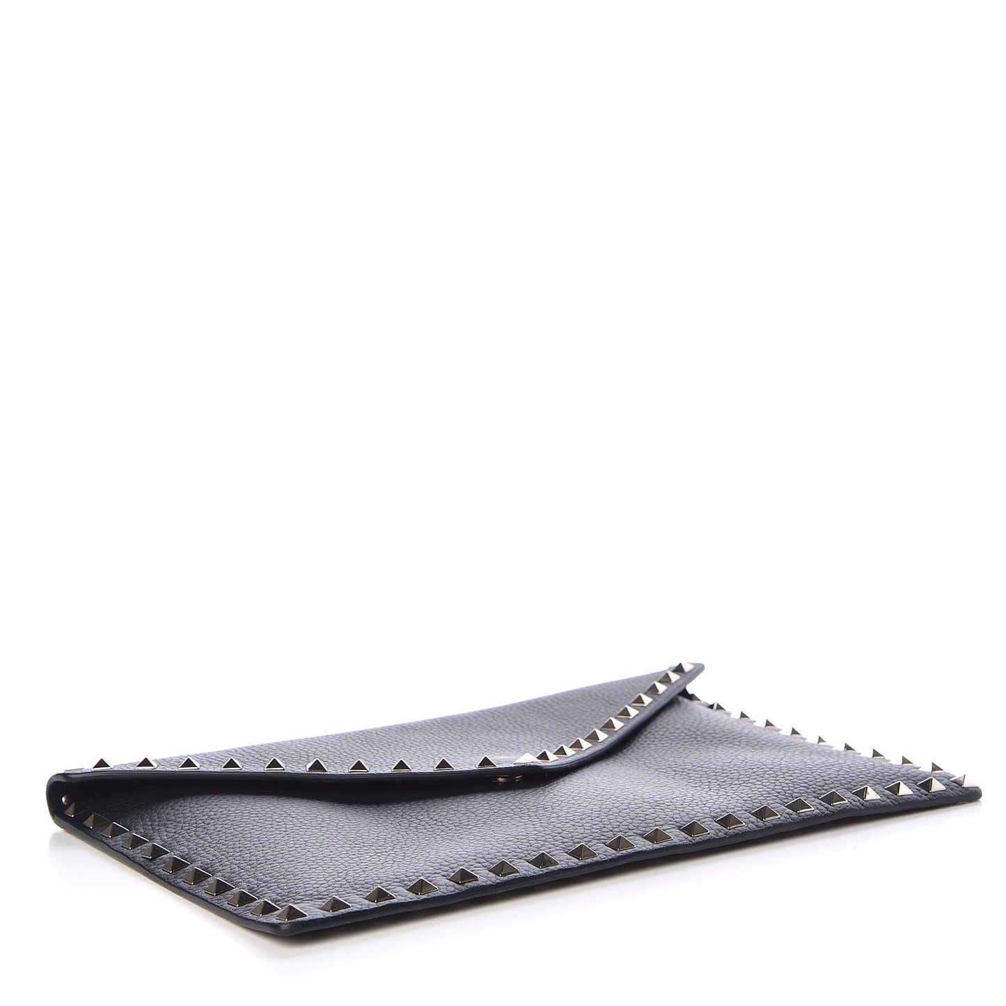 Pebbled Calfskin Large Rockstud Envelope Clutch Black