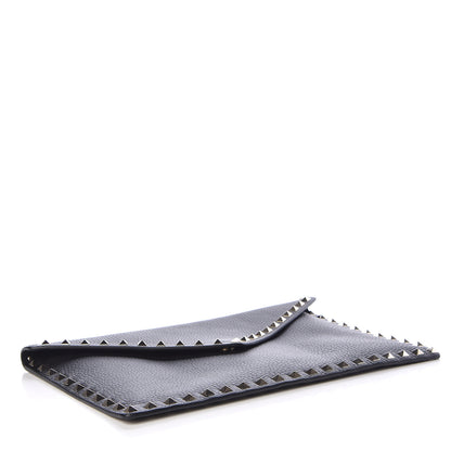 Valentino Garavani Pebbled Calfskin Large Rockstud Envelope Clutch Black 4 of 9
