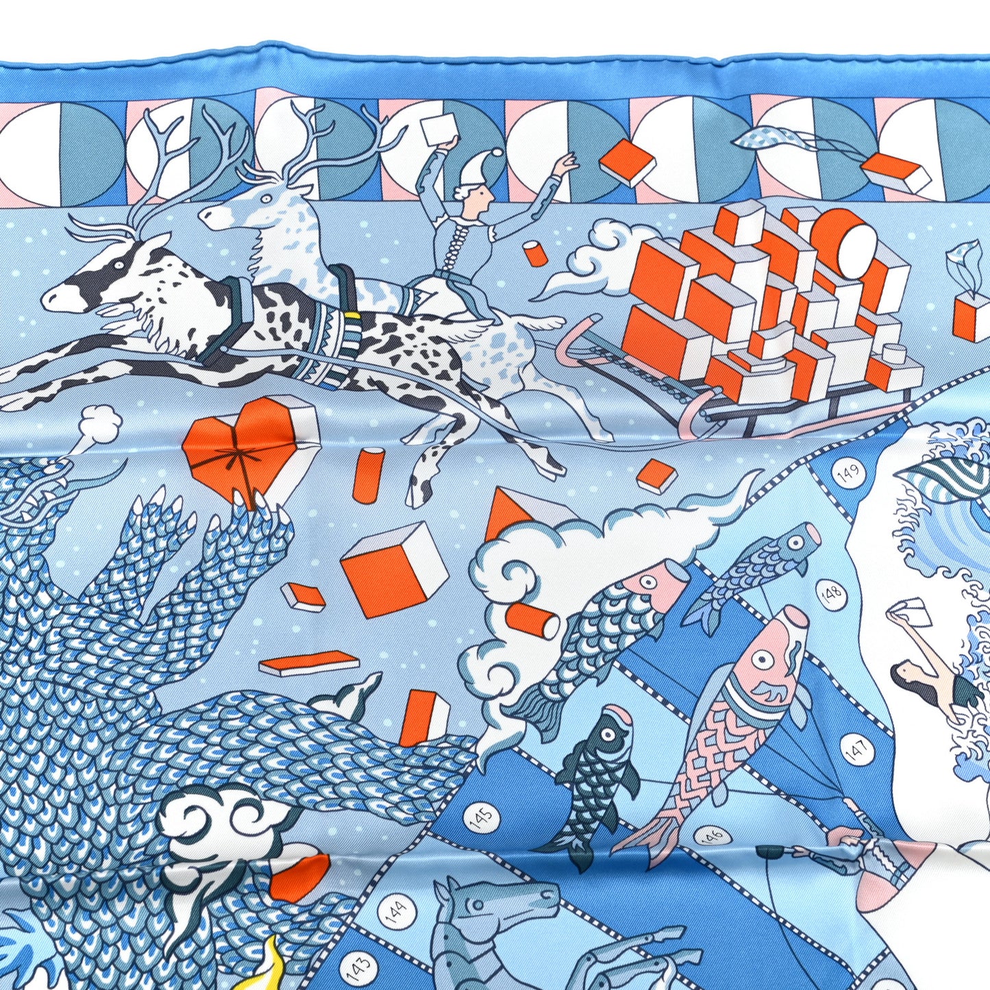 Silk Vintage L Epopee D Hermes Detail Scarf 70 Bleu Orange White