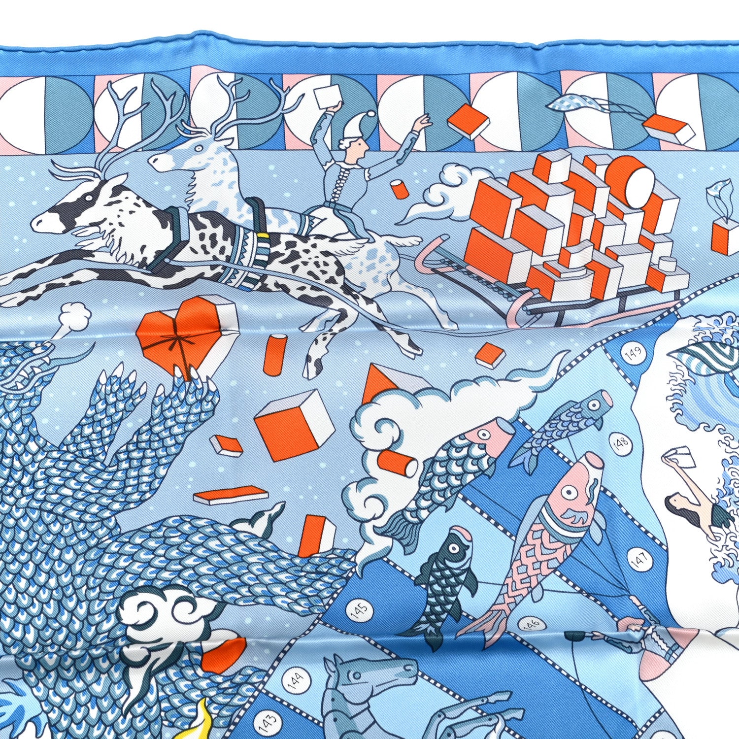 Hermes Silk Vintage L Epopee D Hermes Detail Scarf 70 Bleu Orange White 5 of 5