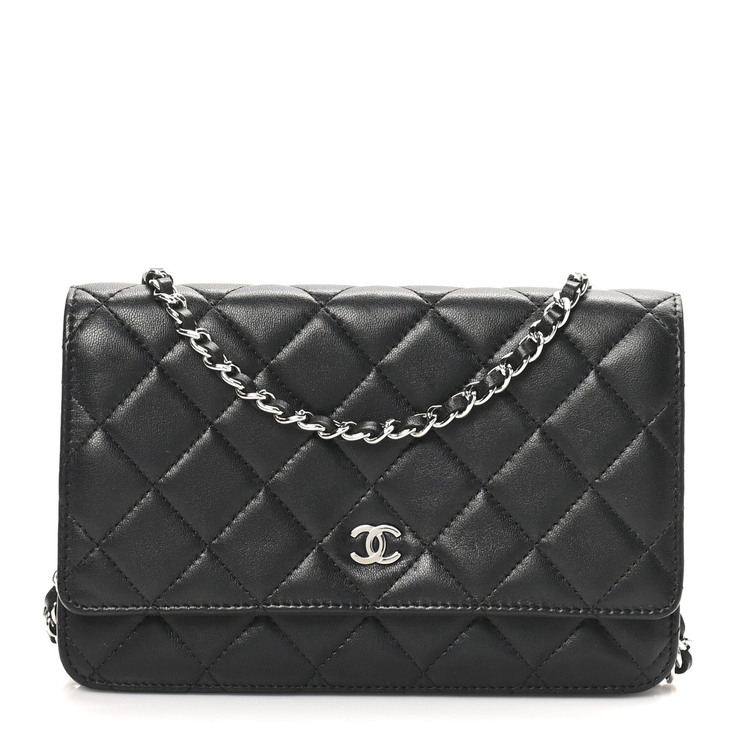 Lambskin Quilted Wallet On Chain WOC Black