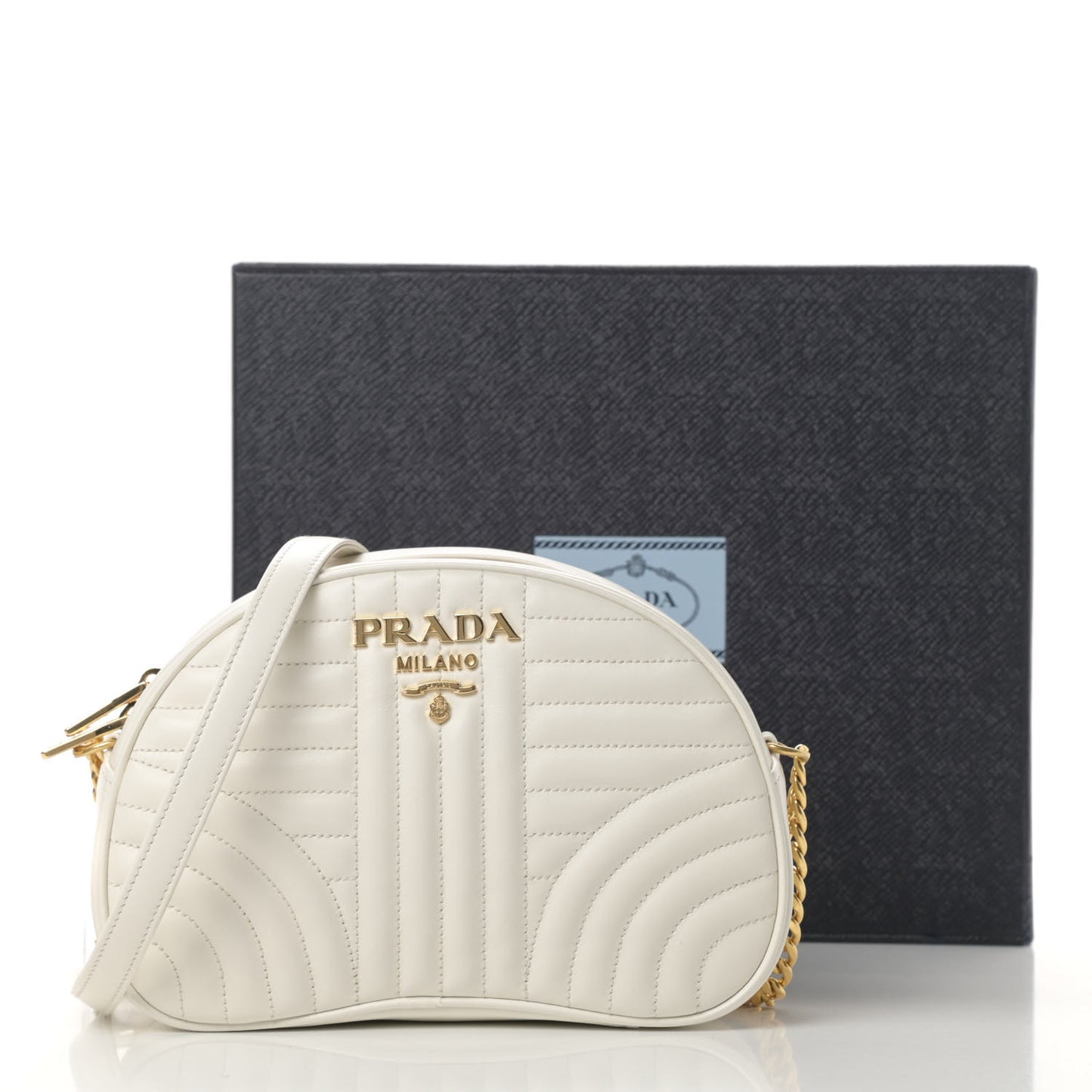 Soft Calfskin Impunture Diagramme Dome Crossbody Bag White