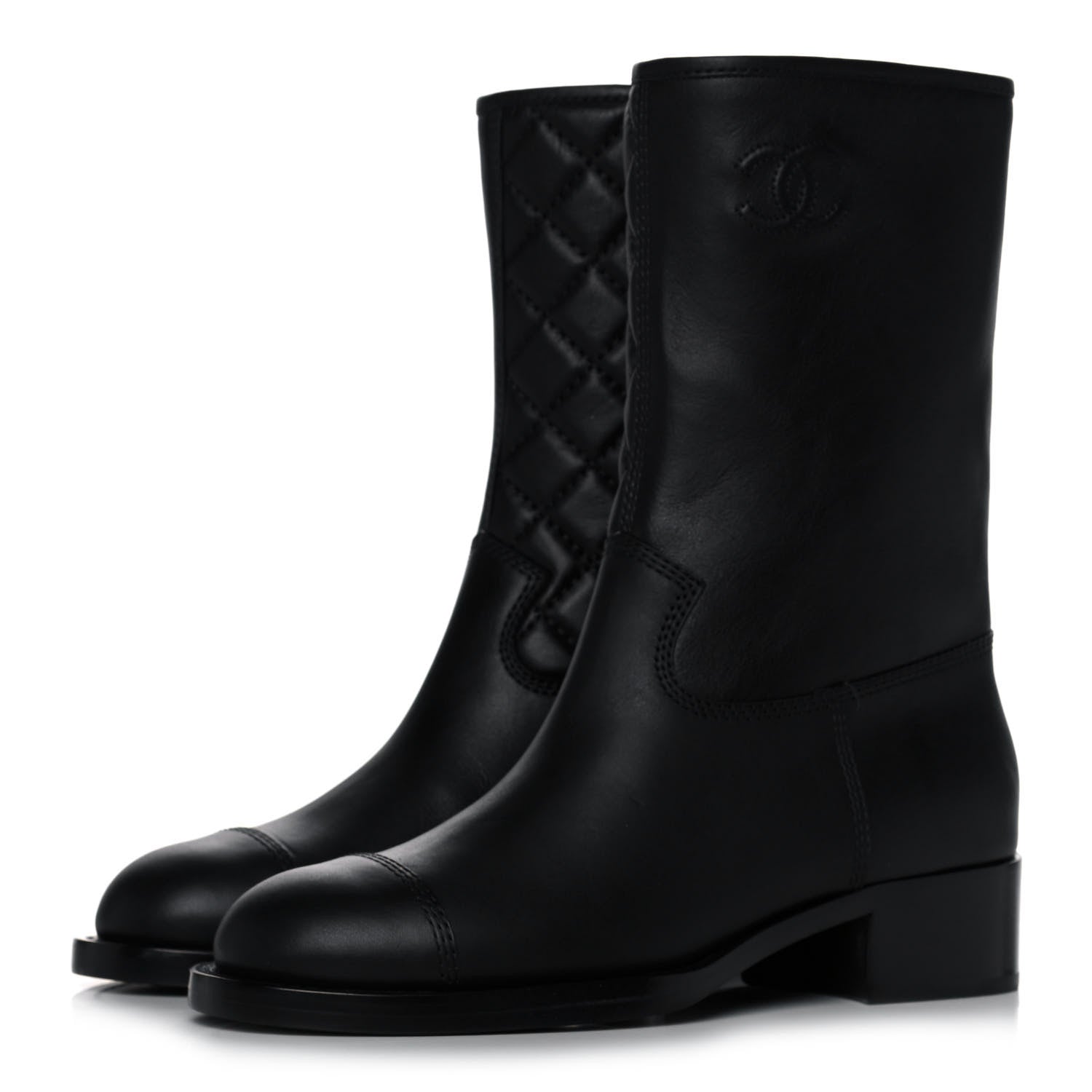 Chanel Calfskin Quilted CC Logo Mid Calf Boots 39 Black 3 of 9