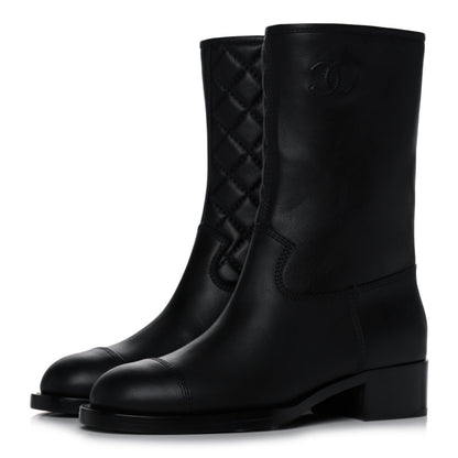 Chanel Calfskin Quilted CC Logo Mid Calf Boots 39 Black 3 of 9