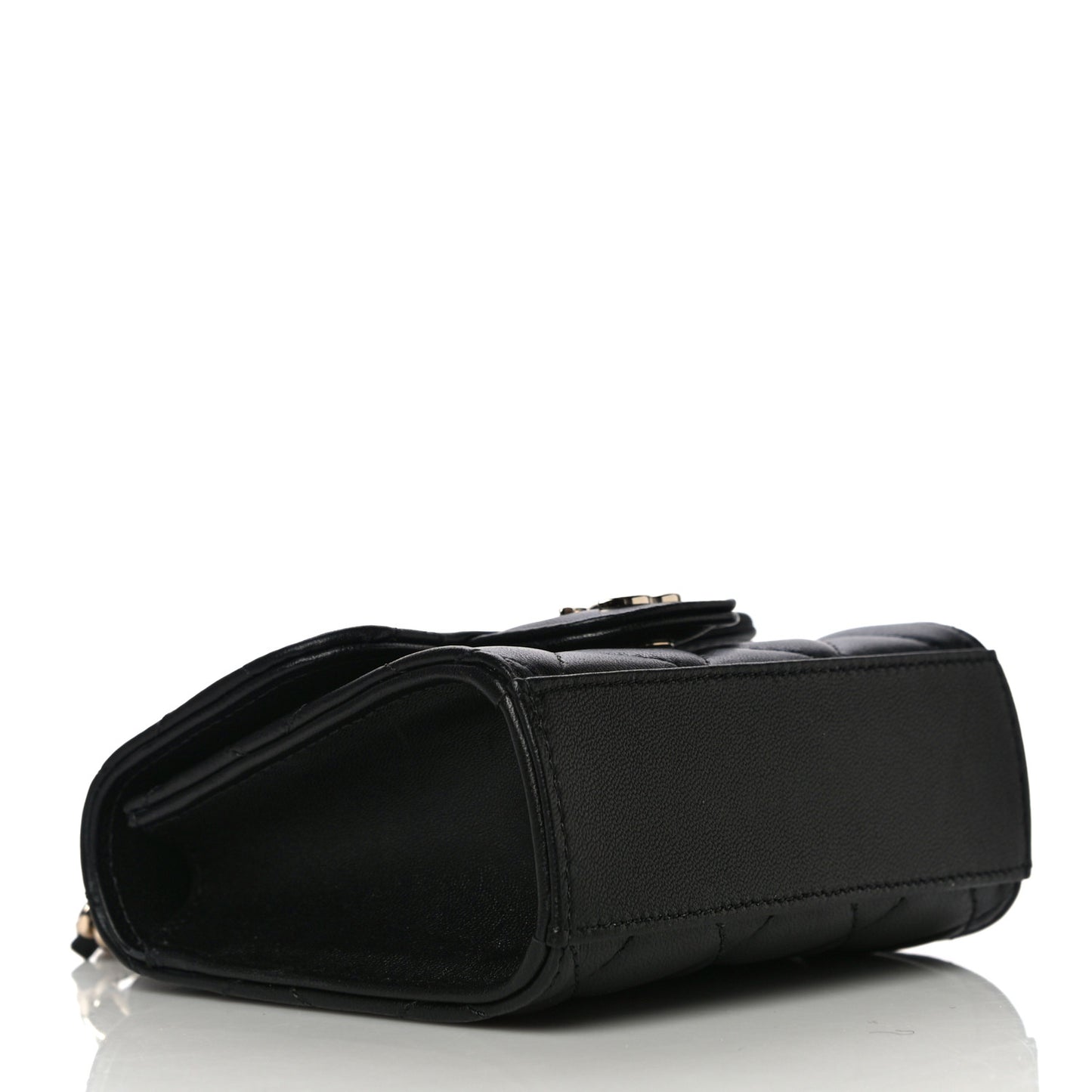 Lambskin Quilted Top Handle Flap Clutch With Chain Black